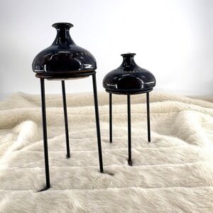 Bob Reiberg Ceramic Oil Candles with Stand Lot of 2 in Blue Glaze